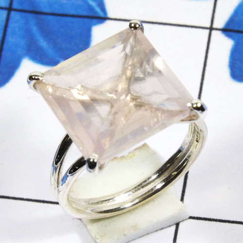 Rose Quartz H - SPR960-Prong Setting Sring 925 Sterling Silver Handmade Jeweller
