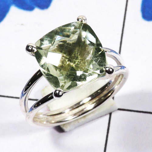 Green Amethyst F - SPR959-Factory Made Prong Setting Ring 925 Sterling Silver Handm