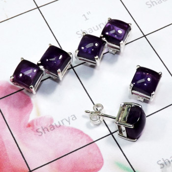 3 Pair Amethyst Cab Gemstone D - SSE950 - Wholesale Lot 925 Sterling Silver Multi Cab Gemstone St