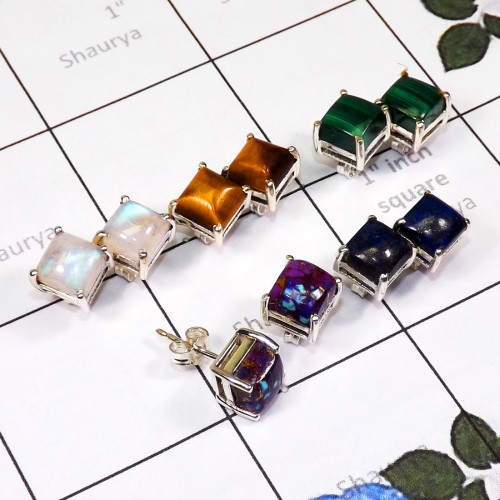 5 Pair Multi Cab Gemstone O - SSE950 - Wholesale Lot 925 Sterling Silver Multi Cab Gemstone St 5 Pair Multi Cab Gemstone O - SSE950 - Wholesale Lot 925 Sterling Silver Multi Cab Gemstone St