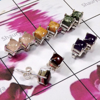 5 Pair Multi Cab Gemstone A - SSE949 - Multi Cab Gemstone 925 Sterling Silver Wholesale Stud E