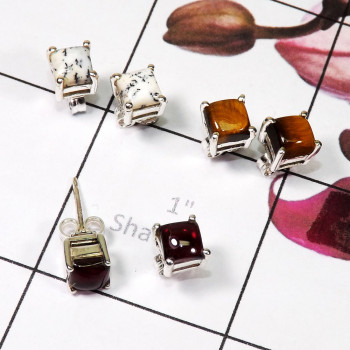 3 Pair Multi Cab Gemstone B - SSE949 - Multi Cab Gemstone 925 Sterling Silver Wholesale Stud E