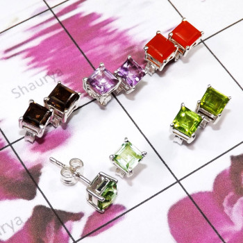5 Pair Multi Cut Gemstone A - SSE946 - Beautiful Multi Cut Gems Stone 925 Sterling Silver Whol