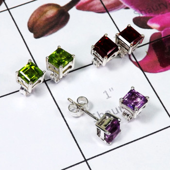3 Pair Multi Cut Gemstone C - SSE946 - Beautiful Multi Cut Gems Stone 925 Sterling Silver Whol