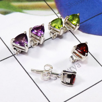 3 Pair Multi Cut Gemstone B - SSE945 - Wholesale Multi Cut Stones Stud Earrings Lot 925 Sterli