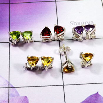 5 Pair Multi Cut Gemstone D - SSE945 - Wholesale Multi Cut Stones Stud Earrings Lot 925 Sterli