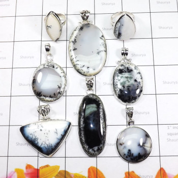 8 Pics Lot Dendritic Agate A - DOM995 - 925 Sterling Silver 100 Gram Dendritic Agate Wholesale