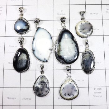 8 Pics Pendant Lot Dendritic Agate B - DOM995 - 925 Sterling Silver 100 Gram Dendritic Agate Wholesale