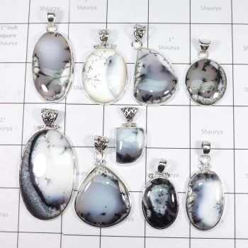 9 Pics Pendant Lot Dendritic Agate D - DOM995 - 925 Sterling Silver 100 Gram Dendritic Agate Wholesale