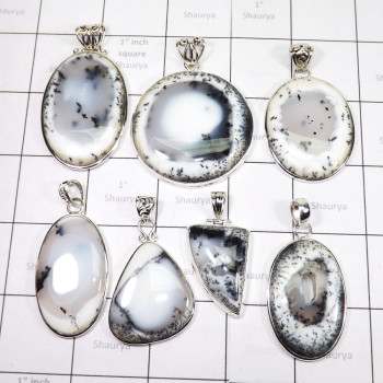 7 Pics Pendant Lot Dendritic Agate G - DOM995 - 925 Sterling Silver 100 Gram Dendritic Agate Wholesale