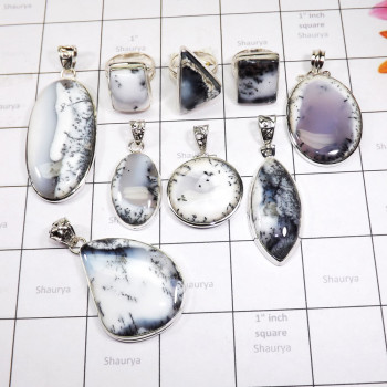 9 Pics Lot Dendritic Agate H - DOM995 - 925 Sterling Silver 100 Gram Dendritic Agate Wholesale