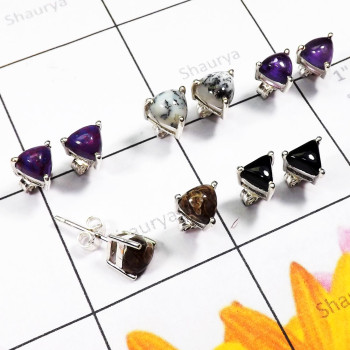 5 Pair Multi Cab Gemstone A - SSE942 - Wholesale 5 Pairs Amazing Multi Cab Gems Stone 925 Ster