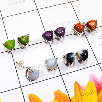 5 Pair Multi Cab Gemstone O - SSE942 - Wholesale 5 Pairs Amazing Multi Cab Gems Stone 925 Ster