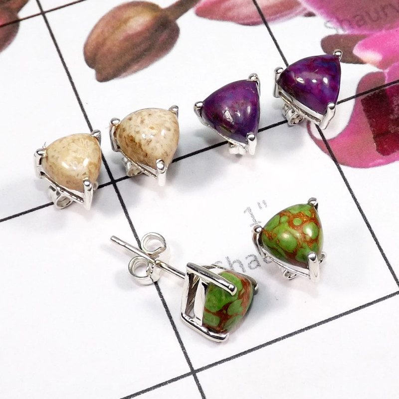 3 Pair Multi Cab Gemstone O - SSE941 - Lovely Multi Cab Gems Stone Wholesale 3 Pairs 925 Sterl 3 Pair Multi Cab Gemstone O - SSE941 - Lovely Multi Cab Gems Stone Wholesale 3 Pairs 925 Sterl
