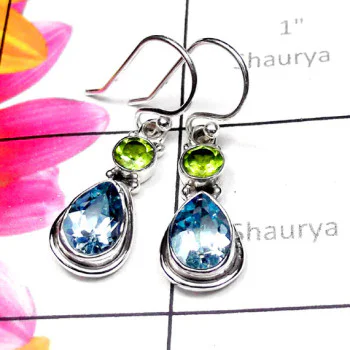 Blue Topaz C - SDE991-Exclusive Silver Multi Gemstone Fabulous Earring Blue Topaz C - SDE991-Exclusive Silver Multi Gemstone Fabulous Earring