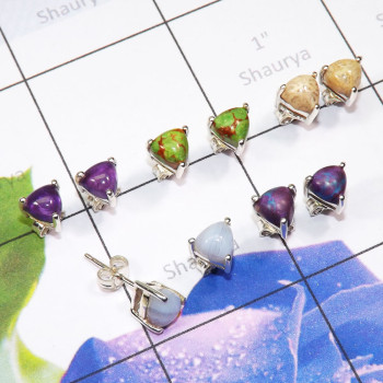5 Pair Multi Cab Gemstone A - SSE940 - Multi Cab Gems Stone Wholesale 5 Pairs 925 Sterling Sil