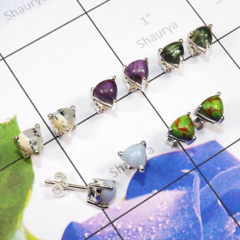 5 Pair Multi Cab Gemstone o - SSE940 - Multi Cab Gems Stone Wholesale 5 Pairs 925 Sterling Sil