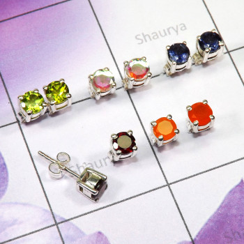5 Pair Mystic,Peridot Etc Gems Stone Earrings A - SSE939 - Beautiful 5 Pairs Multi Cut Gems Stones 925 Sterling Si