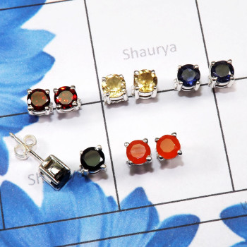 5 Pair Multi Cut Gemstone C - SSE939 - Beautiful 5 Pairs Multi Cut Gems Stones 925 Sterling Si