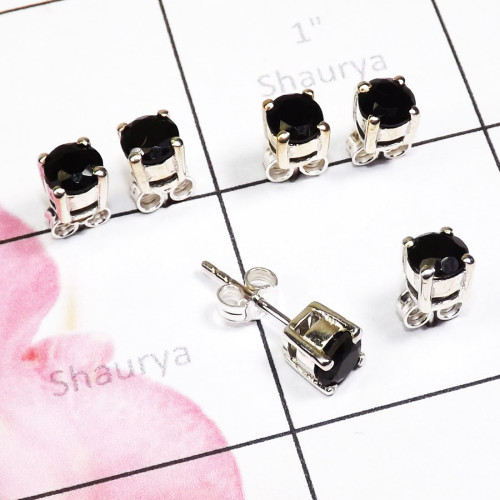 Black Onyx Cut 3 Pair Stud Earrings A - SSE938 - Exclusive 3 Pair Multi Cut Gem Stone 925 Sterling Silve