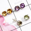 Amethyst,Citrine Etc Multi Cut Gems Stone 3 Pair Stud Earrings O - SSE937 - Wonderful 3 Pair Multi Cut Gems Stone 925 Sterling S