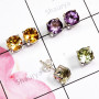 Amethyst,Citrine Etc Multi Cut Gems Stone 3 Pair Stud Earrings O - SSE937 - Wonderful 3 Pair Multi Cut Gems Stone 925 Sterling S