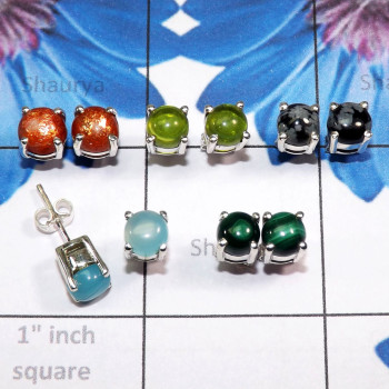 5 Pair Multi Cab Gemstone A - SSE936 - Wholesale 5 Pairs Of Multi Cab Gems Stone 925 Sterling