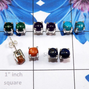 Lot Of 5 Pairs Malachite,Lapis,Goldstone & Etc Multi Cab Gems Stone B - SSE936 - Wholesale 5 Pairs Of Multi Cab Gems Stone 925 S