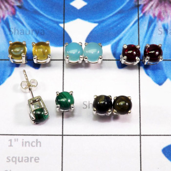 5 Pairs Of Multi Cab Stud Earrings O - SSE936 - Wholesale 5 Pairs Of Multi Cab Gems Stone 925 Sterling