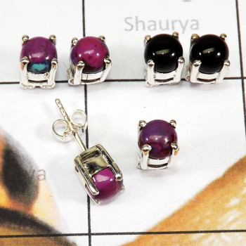Round Shape 3 Pairs of Multi Cab Stud Earrings A - SSE935 - 925 Sterling Silver 3 Pairs of Wholesale Multi Cab Roun