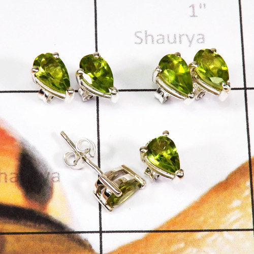 Peridot 3 Pairs of 925 Sterling Silver Stud Earrings D - SSE934 - Amazing 3 Pairs Of Multi Cut Gems Stone 925 Sterling Si