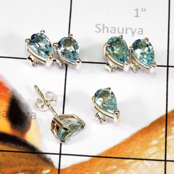3 Pairs Of Blue Topaz Cut Gems Stone E - SSE934 - Amazing 3 Pairs Of Multi Cut Gems Stone 925 Sterling Si