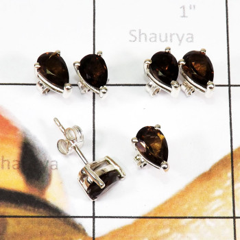 Smoky Cut 3 Pairs Of Stud Earrings G - SSE934 - Amazing 3 Pairs Of Multi Cut Gems Stone 925 Sterling Si