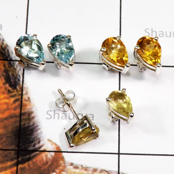 Fabulous 3 Pairs Of Stud Earrings O - SSE934 - Amazing 3 Pairs Of Multi Cut Gems Stone 925 Sterling Si