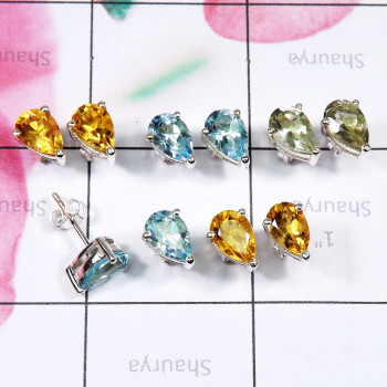 Exclusive 5 Pairs Of 925 Sterling Silver Stud Earrings B - SSE933 - Glamorous 5 Pairs Of Beautiful Multi Cut Gems Stone 925
