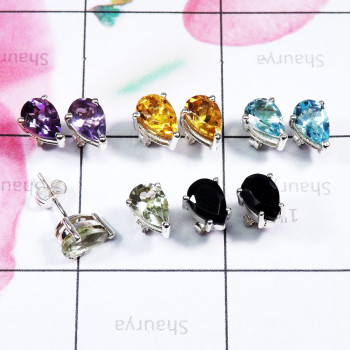 Multi Cut Gems Stone 5 Pairs Of Stud Earrings O - SSE933 - Glamorous 5 Pairs Of Beautiful Multi Cut Gems Stone 925