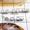 5 Pairs Of Rainbow Moonstone 925 Sterling Silver Stud Earrings - SSE932 - Wonderful Multi Designed 925 Sterling Silver Wholesale