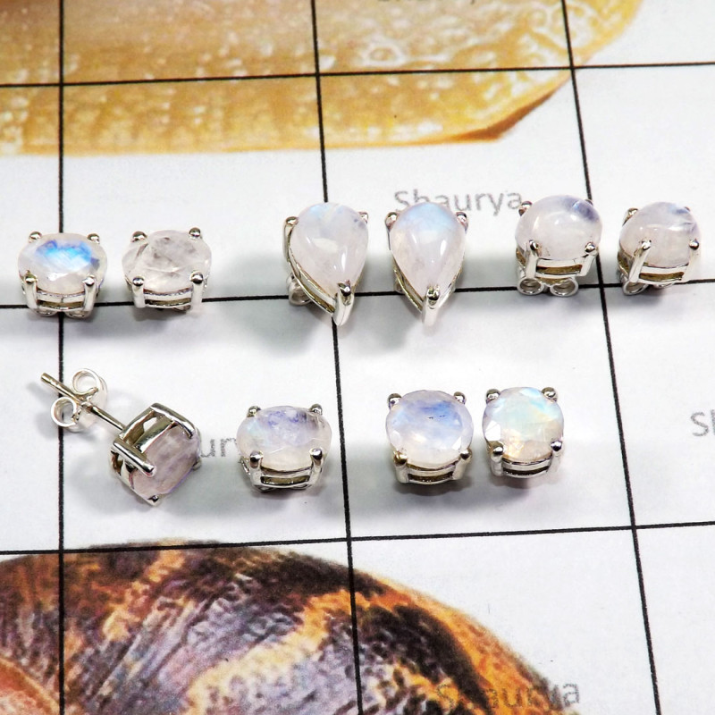 5 Pairs Of Rainbow Moonstone 925 Sterling Silver Stud Earrings - SSE932 - Wonderful Multi Designed 925 Sterling Silver Wholesale 5 Pairs Of Rainbow Moonstone 925 Sterling Silver Stud Earrings - SSE932 - Wonderful Multi Designed 925 Sterling Silver Wholesale