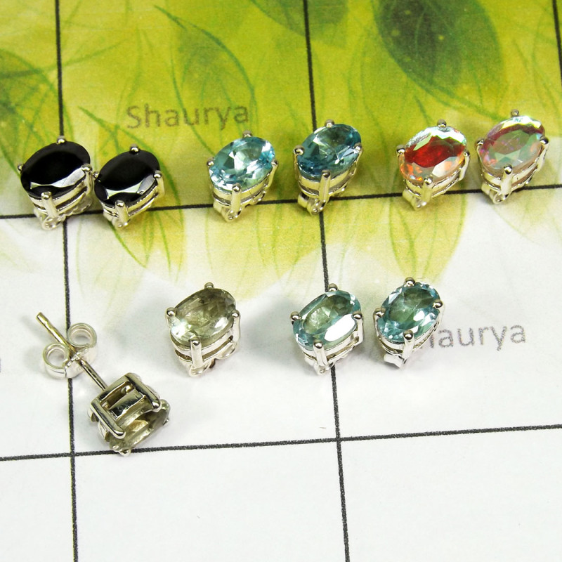 5 Pair Multi Cut Gemstone B - SSE928 - Lovely 5 Pairs of Multi Cut Gems Stone 925 Sterling Sil 5 Pair Multi Cut Gemstone B - SSE928 - Lovely 5 Pairs of Multi Cut Gems Stone 925 Sterling Sil
