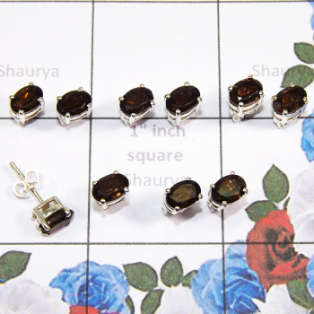 5 Pair Smoky Quartz Gemstone C - SSE928 - Lovely 5 Pairs of Multi Cut Gems Stone 925 Sterling Sil