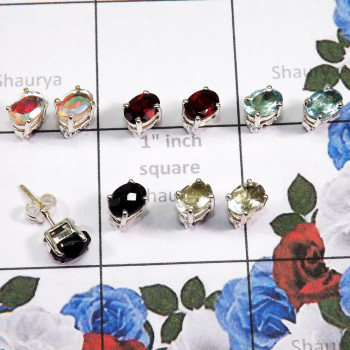 5 Pair Smoky Quartz Gemstone D - SSE928 - Lovely 5 Pairs of Multi Cut Gems Stone 925 Sterling Sil