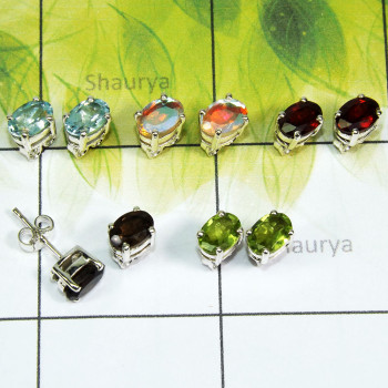 5 Pair Smoky Quartz Gemstone O - SSE928 - Lovely 5 Pairs of Multi Cut Gems Stone 925 Sterling Sil