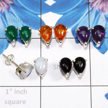 5 Pair Multi Cab Gemstone B - SSE927 - Multi Cab Gems Stone 5 Pairs of 925 Sterling Silver Who