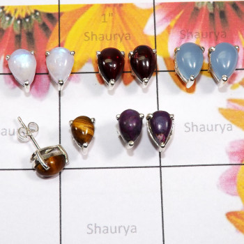 5 Pair Multi Cab Gemstone C - SSE927 - Multi Cab Gems Stone 5 Pairs of 925 Sterling Silver Who