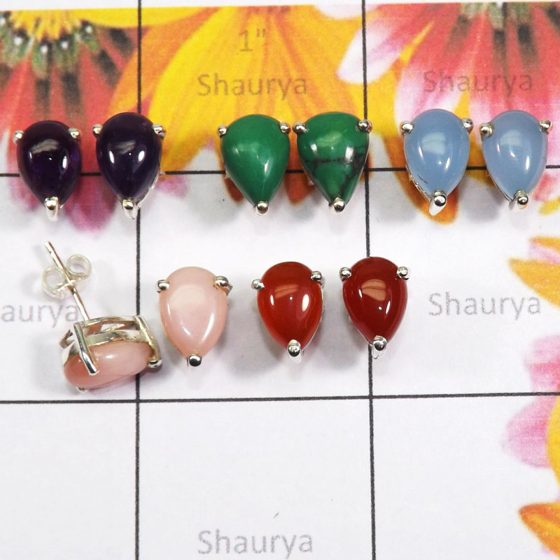 5 Pair Multi Cab Gemstone D - SSE927 - Multi Cab Gems Stone 5 Pairs of 925 Sterling Silver Who 5 Pair Multi Cab Gemstone D - SSE927 - Multi Cab Gems Stone 5 Pairs of 925 Sterling Silver Who