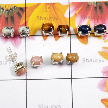 5 Pair Multi Cab Gemstone B - SSE926 - Oval Shape 5 Pairs of Multi Cab Gems Stone Wholesale 92