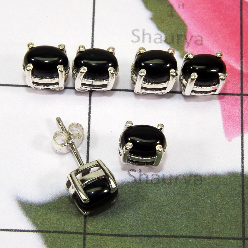Black Onyx Cab 3 Pairs Of Stud Earrings A - SSE925 - 3 Pairs Of Lapis Lazuli Gems Stone 925 Sterling Silver Black Onyx Cab 3 Pairs Of Stud Earrings A - SSE925 - 3 Pairs Of Lapis Lazuli Gems Stone 925 Sterling Silver