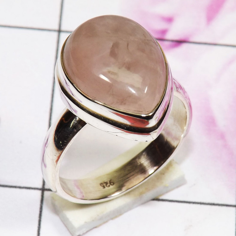 Rose Quartz A - PSR855 - Indian Factory Made Plain Ring 925 Sterling Silver Jewe Rose Quartz A - PSR855 - Indian Factory Made Plain Ring 925 Sterling Silver Jewe