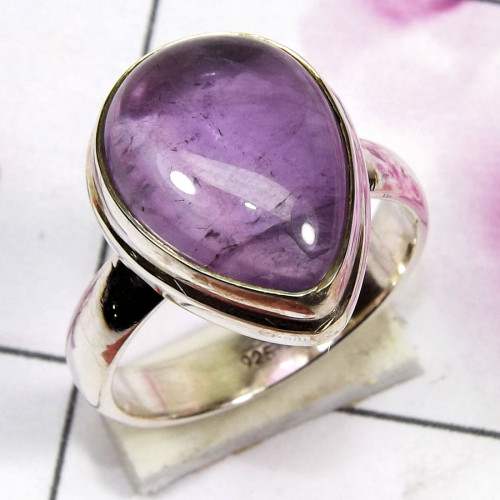 Amethyst F - PSR855 - Indian Factory Made Plain Ring 925 Sterling Silver Jewe Amethyst F - PSR855 - Indian Factory Made Plain Ring 925 Sterling Silver Jewe