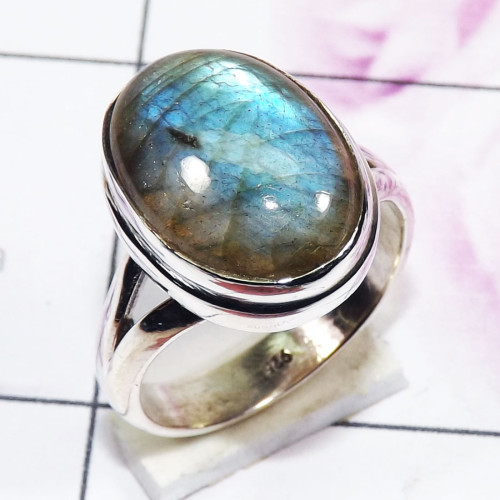 Labradorite Cab G - PSR854 - 925 Sterling Silver Plain Ring Made In Indian Factory
